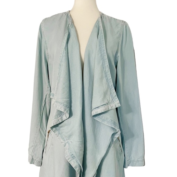 Soft Surroundings Open Front Chambray Jacket Blue Asymmetric Draped - Picture 7 of 12